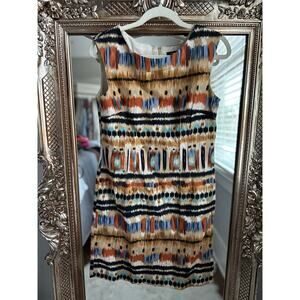 Tahari linen blend safari multicolor knee length sleeveless dress | size 8